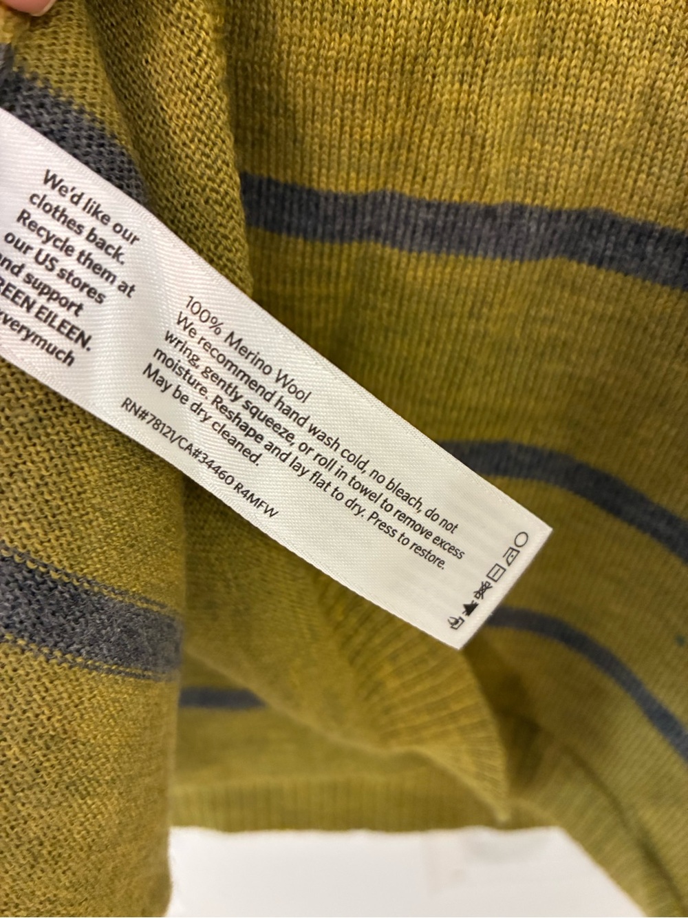 Eileen Fisher Peridot Green Striped Merino Wool Sweater XL - Picture 3 of 4